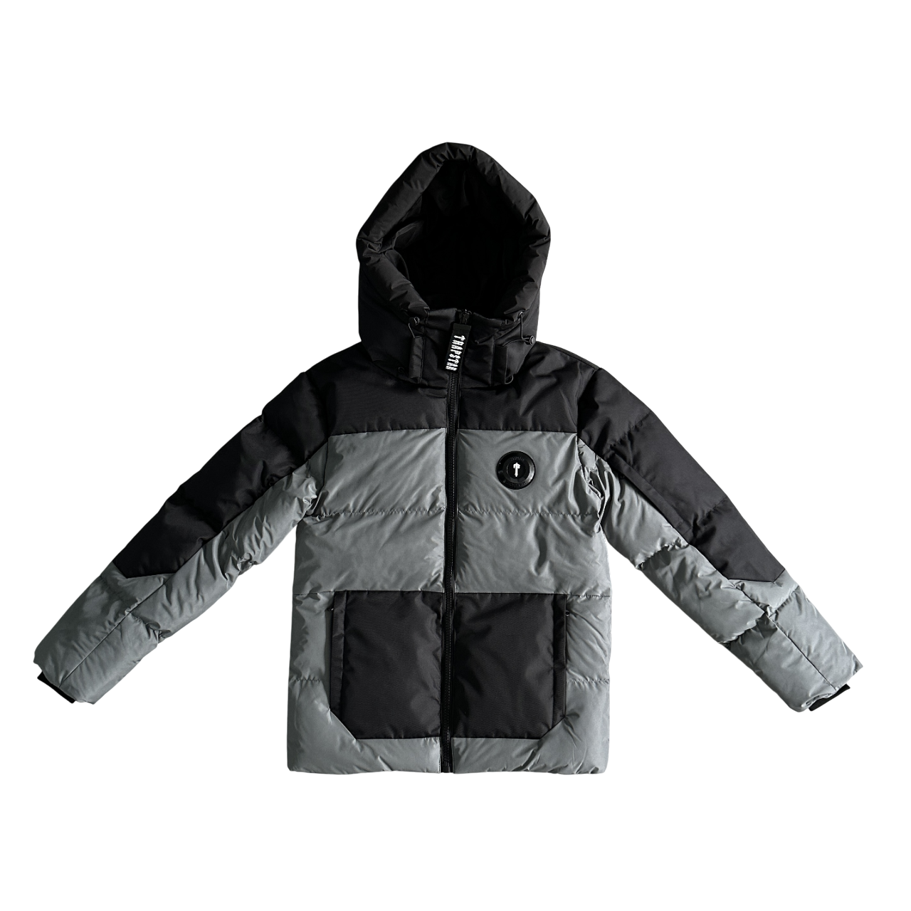 TrapStar Grey/Black Decoded Hooded Puffer Jacket